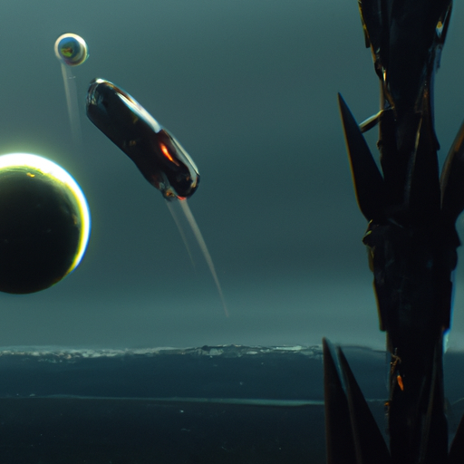 A science fiction scene with spaceships and planets